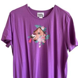 Anthony Richards Womens Nightgown Sleep Shirt Size 1X Purple Bird Birdhouse Midi
